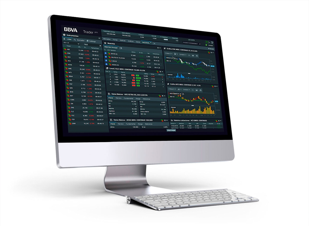 Interfaz de BBVA Trader Pro en una pantalla de ordenador recurso Fotografía de la interfaz de BBVA Trader Pro