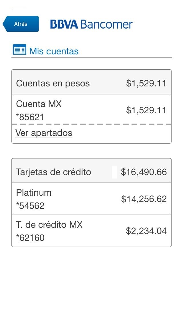 Apartados Bancomer Móvil pantalla Apartados Bancomer Móvil pantalla