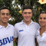Los triatletas Maira Vargas y Eduardo Londoño y el nadador Julián Aránzazu,