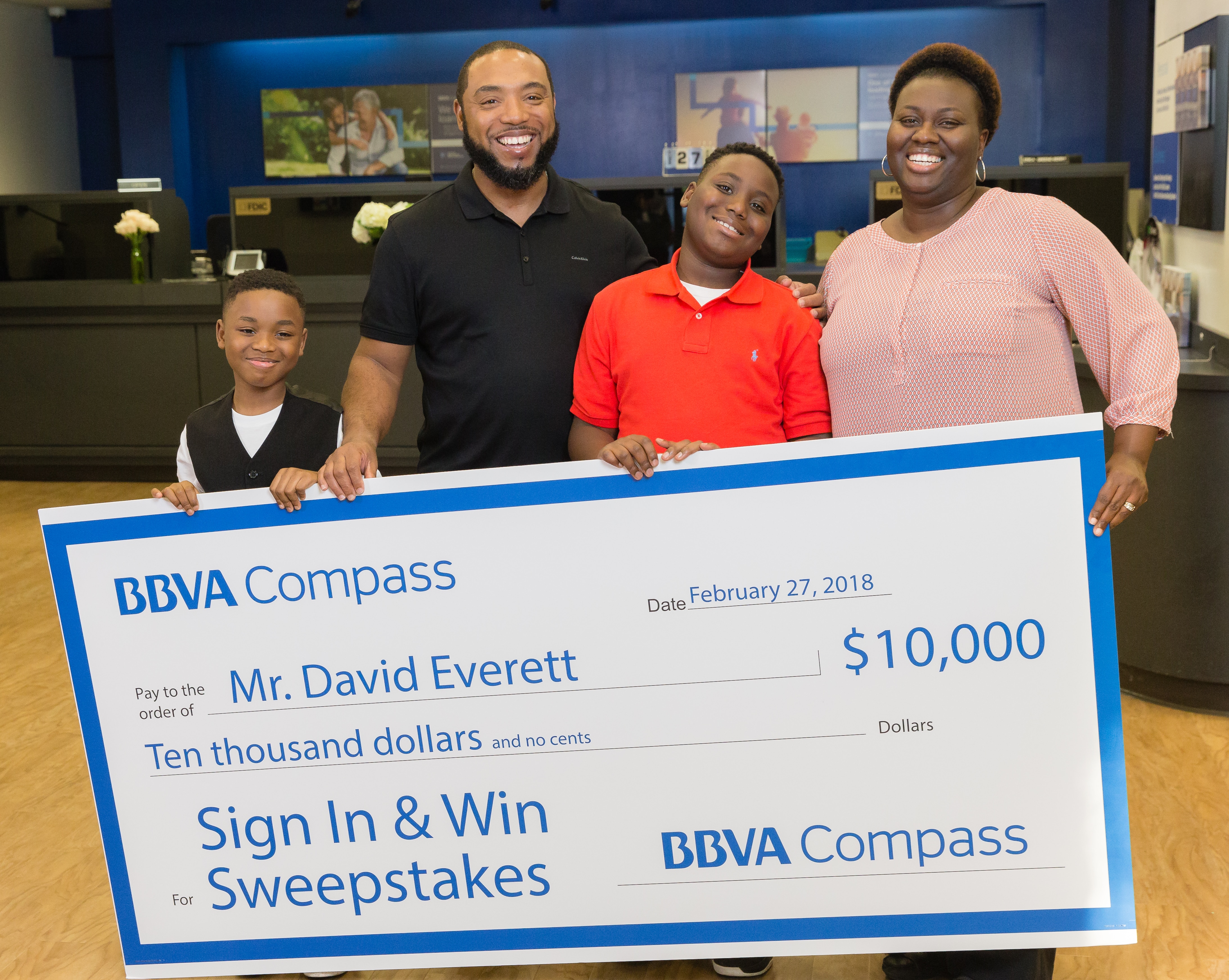 BBVA Compass customer David Everett was the grand prize winner of BBVA Compass Sign In & Win Sweepstakes.