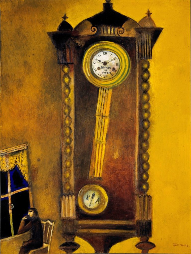 El reloj, 1914. Galería Estatal Tretyakov, Moscú © Marc Chagall, Vegap, Bilbao 2018 El reloj, 1914. Galería Estatal Tretyakov, Moscú © Marc Chagall, Vegap, Bilbao 2018
