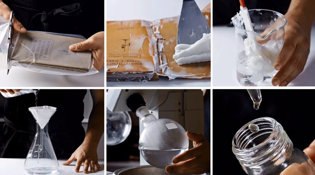 Proceso de enfleurage, extrayendo el aroma a libro viejo Proceso de enfleurage, extrayendo el aroma a libro viejo