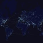 Fotografía de Blockchain, conexiones, mapa, mundo, líneas, luces