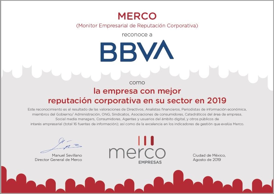 Reconocimiento Merco BBVA México Reconocimiento Merco BBVA México