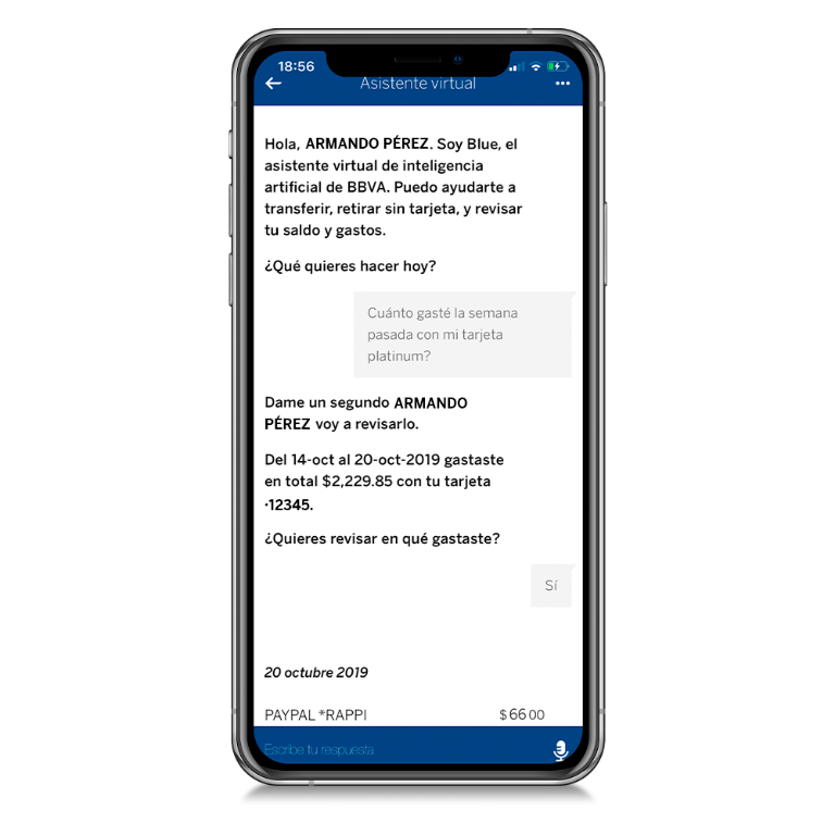Cuatro soluciones financieras de Blue, el asistente virtual de BBVA Cuatro soluciones financieras de Blue, el asistente virtual de BBVA