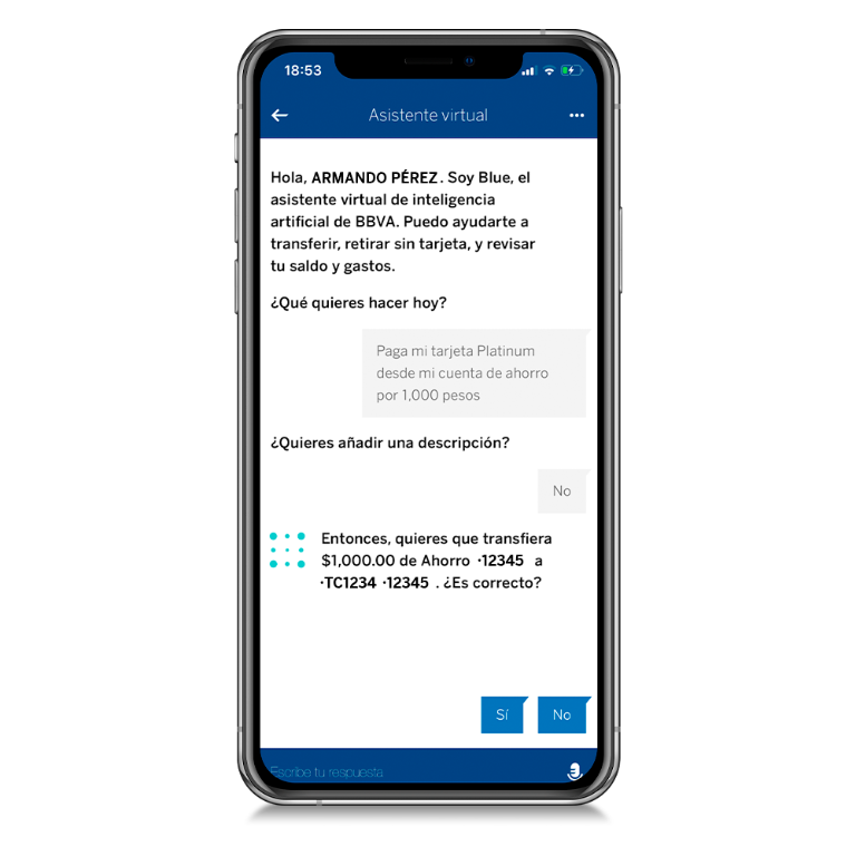 Cuatro soluciones financieras de Blue, el asistente virtual de BBVA Cuatro soluciones financieras de Blue, el asistente virtual de BBVA
