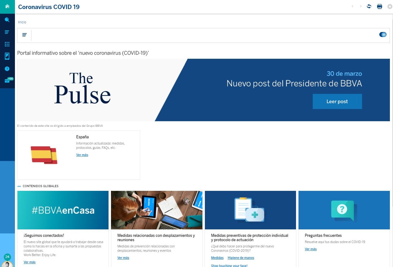 Captura intranet BBVA Coronavirus Captura intranet BBVA Coronavirus