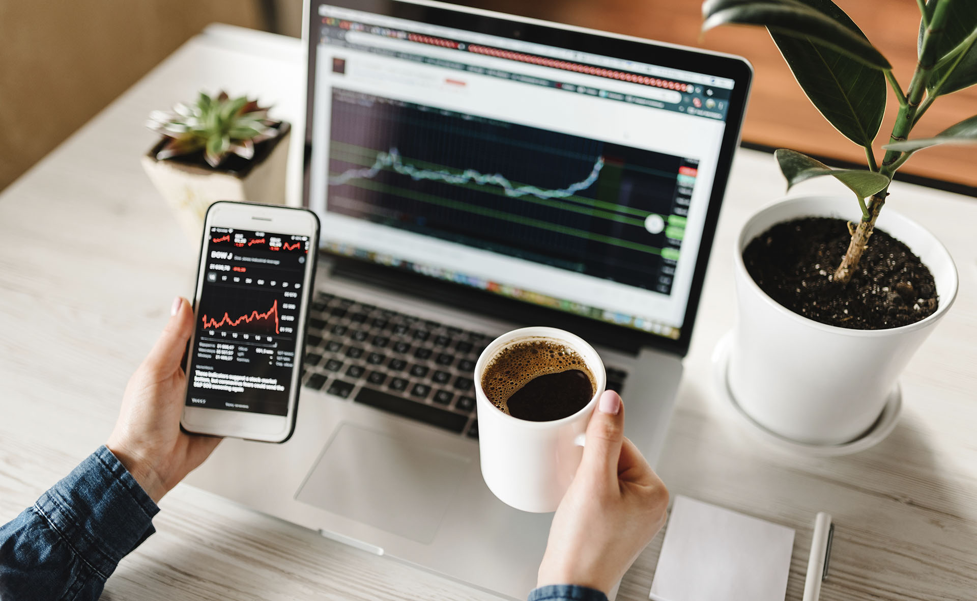 BBVA-BonoSocial-Mujeres-portatil-analisis-economia-teletrabajo-empleo-app-estadistica-graficos-bajada-subida-bolsa-