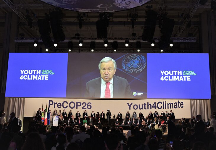 Secretario General de la ONU (video) durante la Pre-Cop26 Youth4Climate en Milán, Italia, el 30 de septiembre de 2021. Secretario General de la ONU (video) durante la Pre-Cop26 Youth4Climate en Milán, Italia, el 30 de septiembre de 2021.