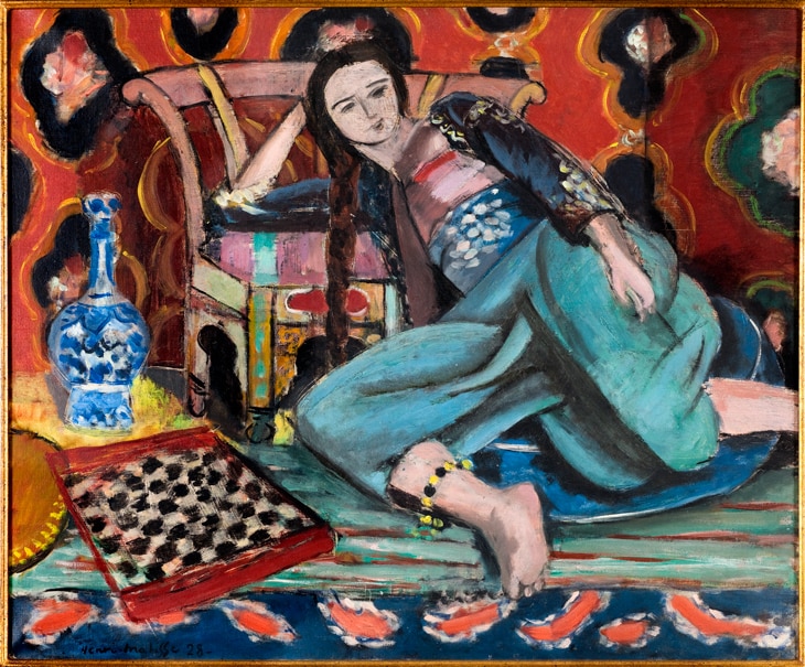 Henri MATISSE
Odalisco con butaca (Odalisque au fauteuil), 1928
Óleo sobre lienzo
60 x 73 cm
Inv.: AMVP 973
© Paris Musées / Musée d’Art Moderne de Paris
© Succession H. Matisse / VEGAP / 2022 Inauguración de la Exposición