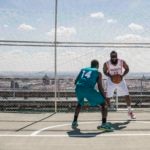 Fotografía de Kevin Durant y James Harden durante el BBVA Challenge