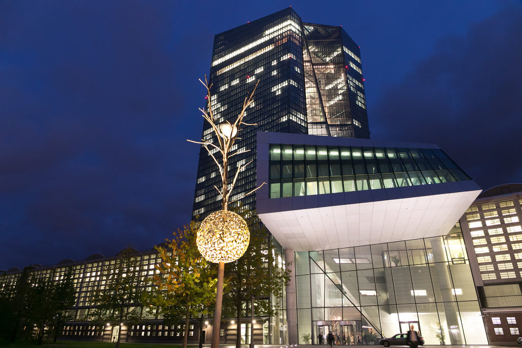 ECB headquarters. European Central Bank building. Mario Draghi ECB headquarters