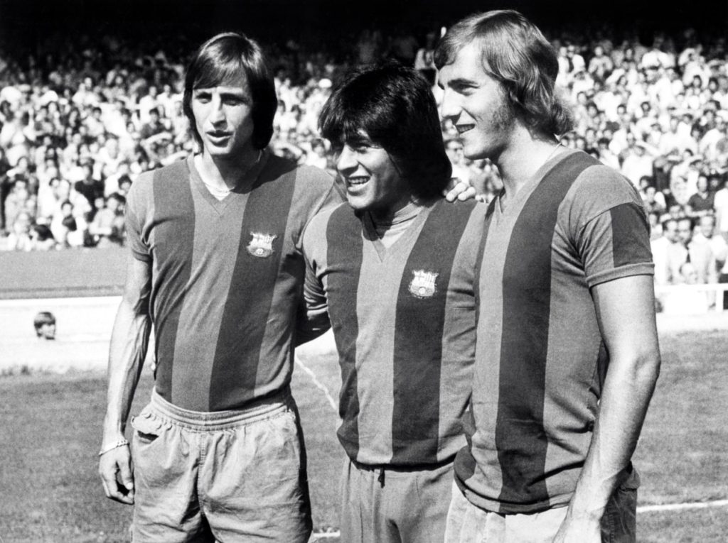 Picture of Johan Cruyff, Hugo Sotil and Johan Neeskens at F.C. Barcelona bbva