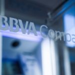 BBVA Compass logo in Houston, Texas at the River Oaks branch entrance. BBVA Compass logo in Houston
