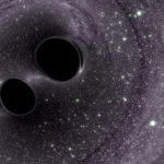 Simulated image of the two merging black holes detected by LIGO, conference Reitze at BBVA Foundation