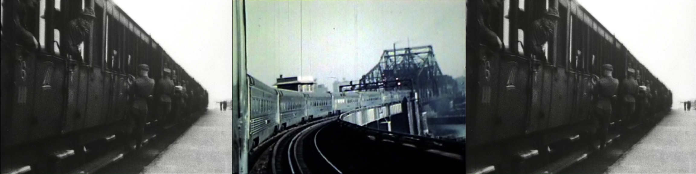 Video artwork Different Trains, shown at the BBVA Foundation