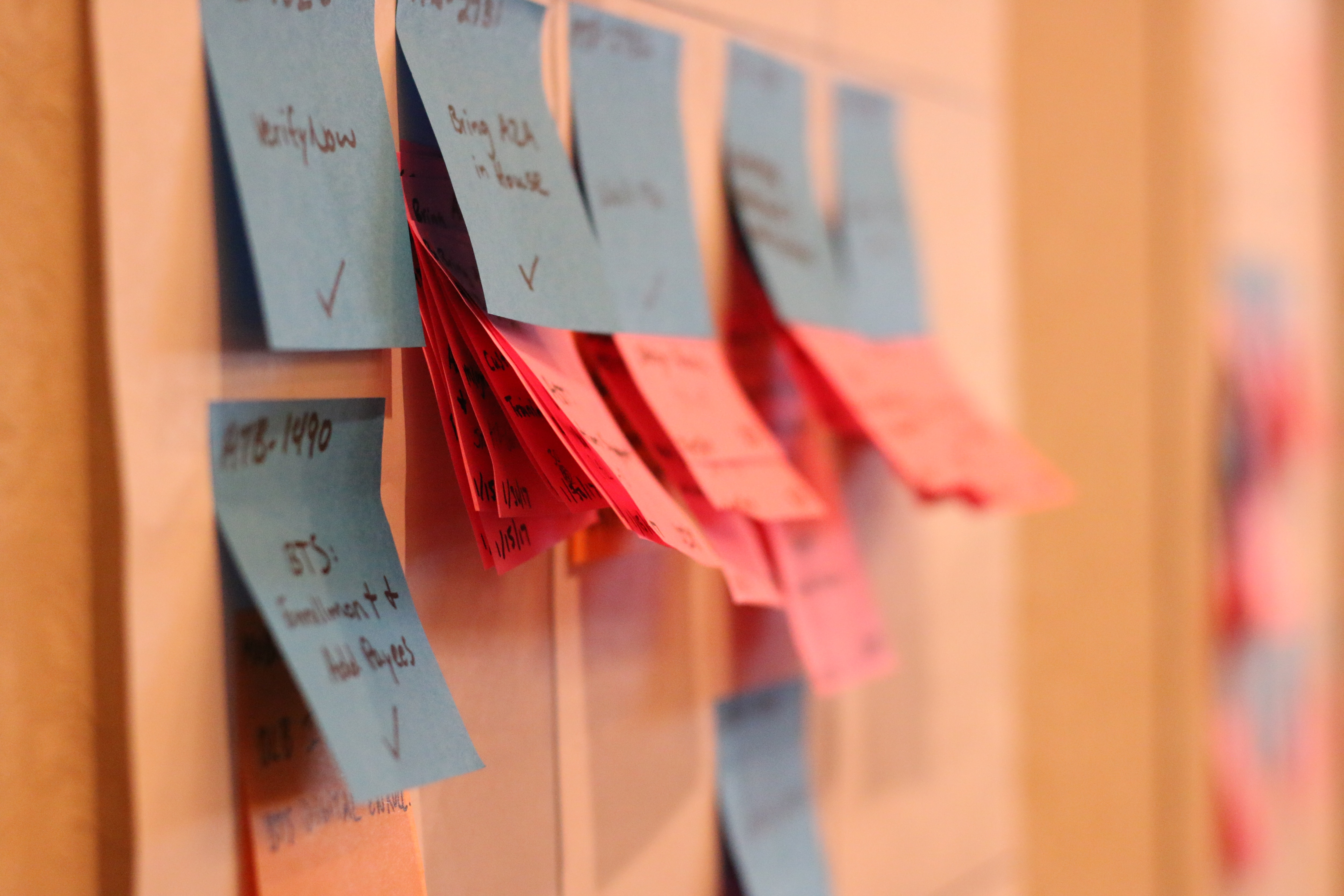 Color coded sticky notes denote projects at the BBVA Compass Quarterly Planning meeting.