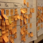 Orange sticky notes denote project dependencies at the BBVA Compass Quarterly Planning meeting.