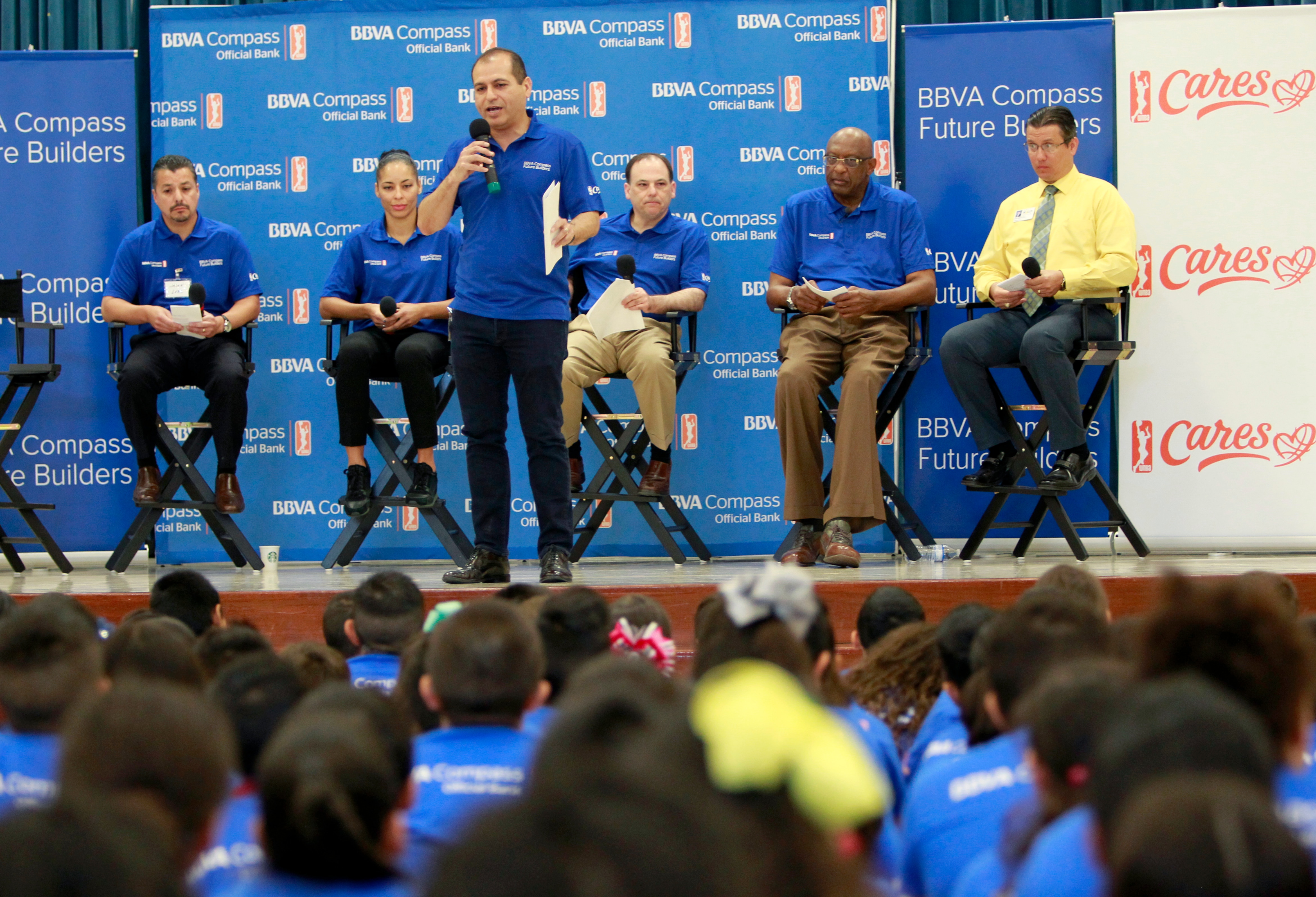 McALLEN, TX - APRIL 6: Rey Ocanas, Director of Corporate Responsibility and Reputation at BBVA Compass, talks to students at Victor Fields Elementary School in McAllen, Texas. BBVA Compass and WNBA Cares partnered to promote financial literacy to students at school, providing technology equipment and learning programs for social responsibility through financial literacy.
(NOTE TO USER: User expressly acknowledges and agrees that, by downloading and/or using this Photograph, user is consenting to the terms and conditions of the Getty Images License Agreement. Mandatory Copyright Notice: Copyright 2017 NBAE (Photo by Nathan Lambrecht/NBAE via Getty Images)