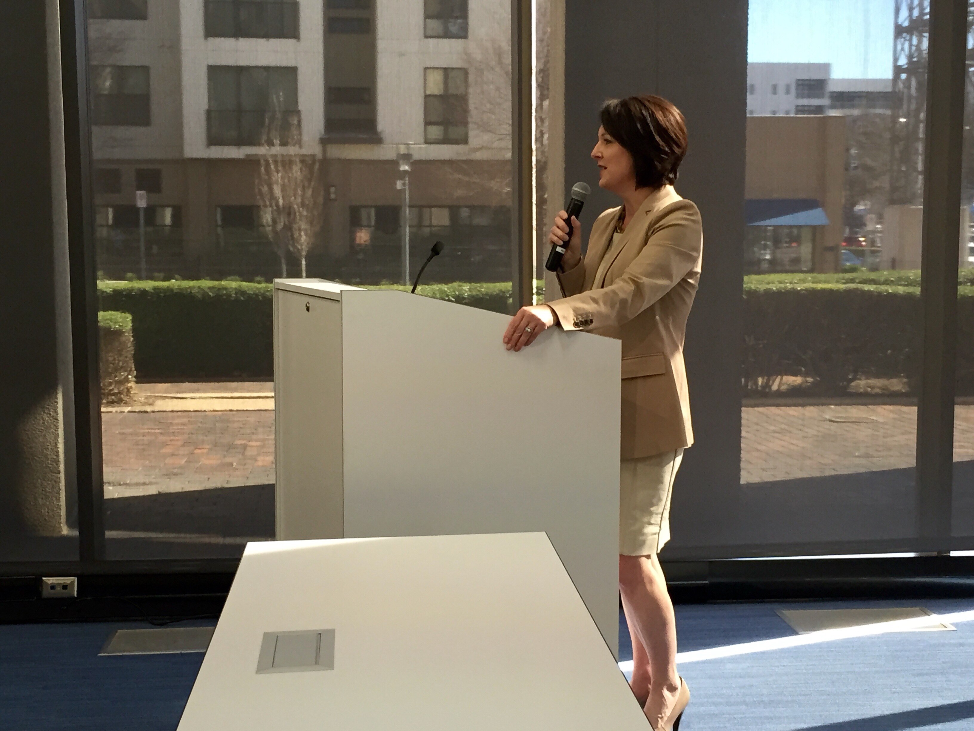 BBVA Compass Birmingham Market CEO Andrea Smith welcomes the contestants to the Next Gen semi-finals held at the bank's Development Center.