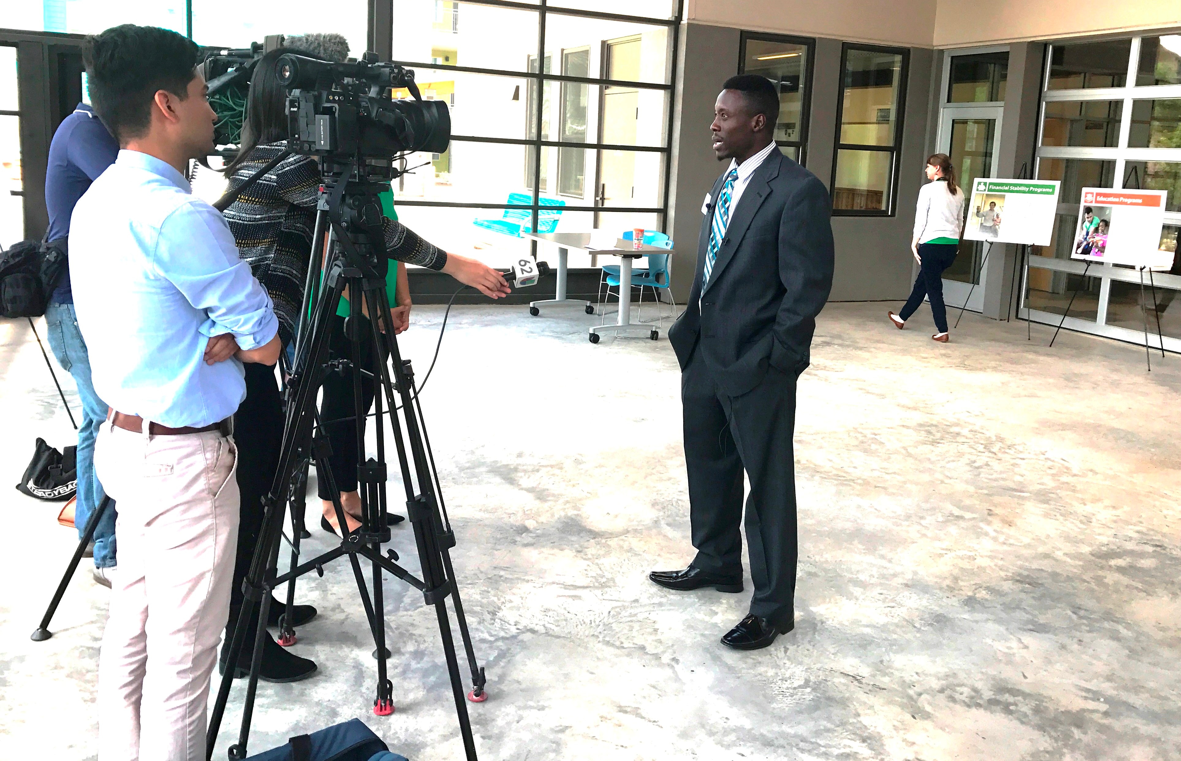 Keith Murphy, a current resident of Lakeline Station Apartments, talks to media during Foundation Communities' grand-opening tour for investors and community partners. Murphy's family of five was living with his wife's relatives in a two-bedroom apartment before Lakeline. “Living at Lakeline has been like a dream come true for us,” Murphy said. “...We found a home where we can live up to our potential and keep dreaming.”